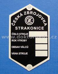 Štítek typový, ČZ - B,T,C  Strakonice