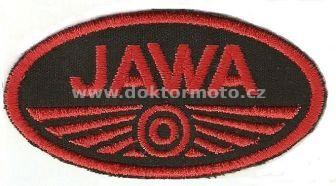 Nášivka JAWA černo-červená, ovál 85x42mm